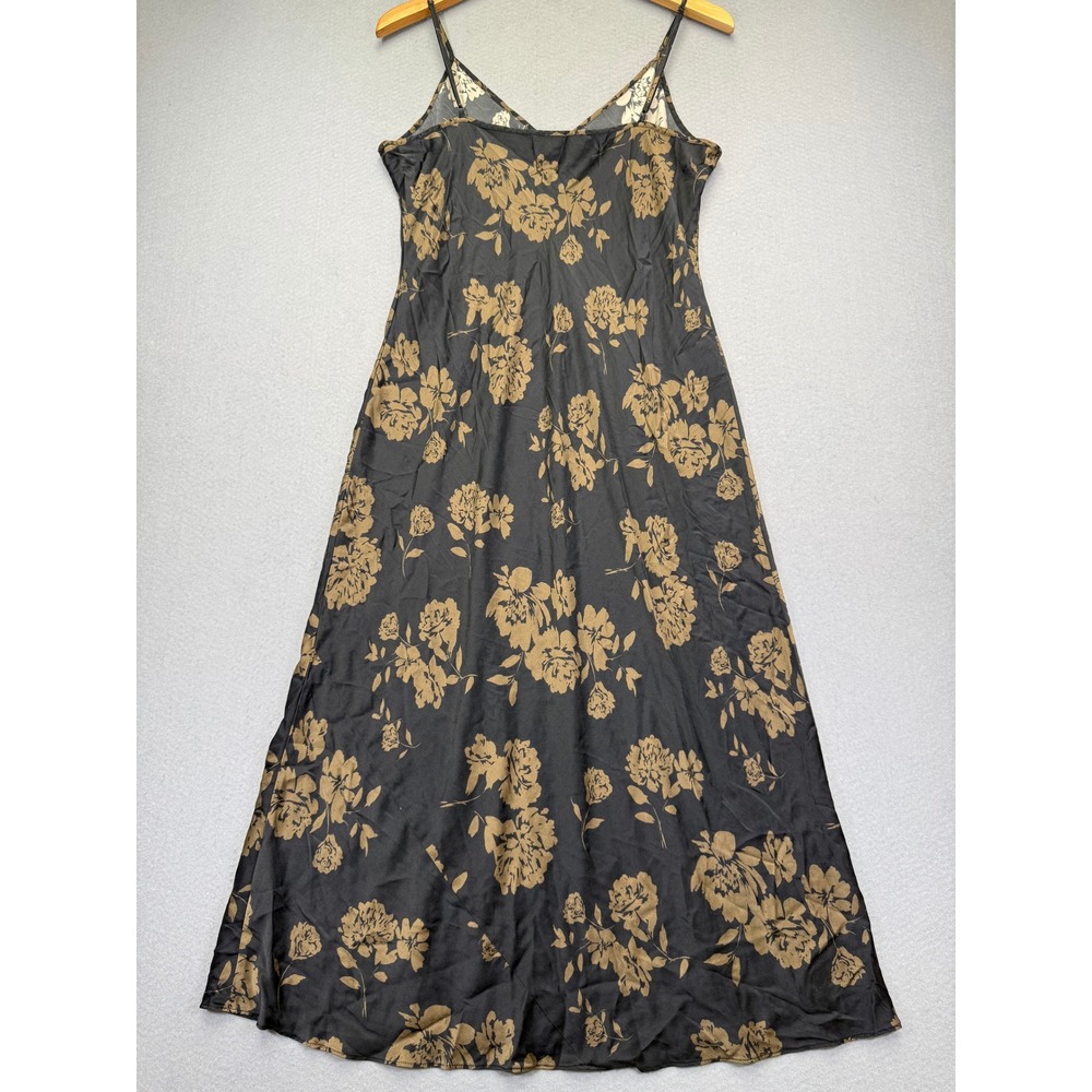 Quince 100% Washable Silk Slip Dress XL Caper Eclipse Floral V-Neck Midi LB73834 - Picture 10 of 11